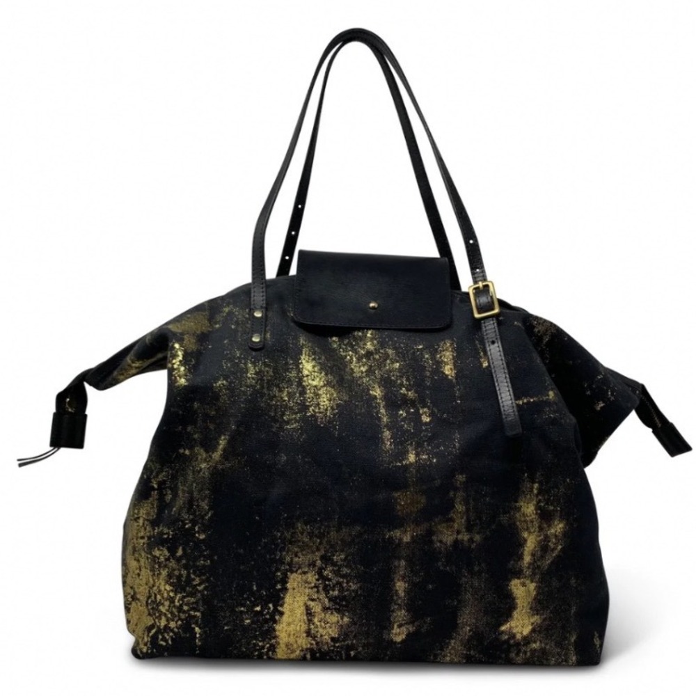 Kempton & Co Black Gold Splatter Henley Fold Up Tote Waxed Canvas Leather Bag